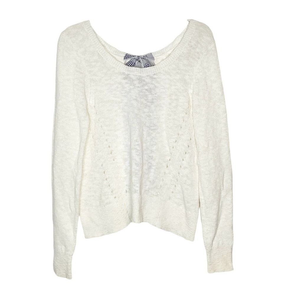Derek Lam 10 Crosby Women’s White Open Tie Back Blue Ribbon Sweater Size Medium